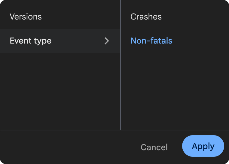 Фильтр по версии приложения и типу события