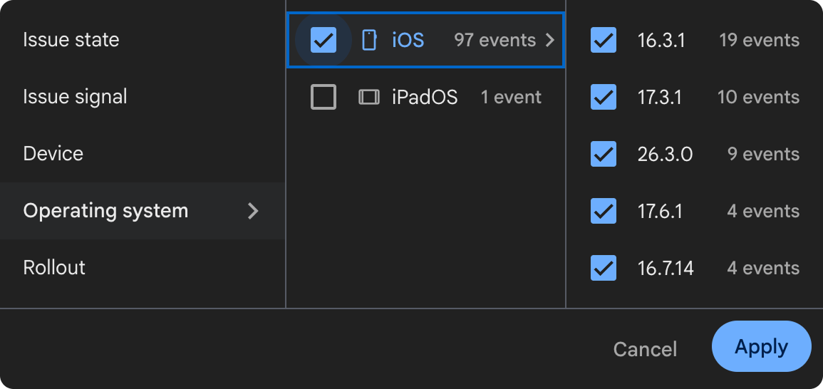 Фильтр Operating system.