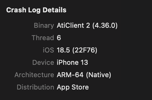 Пример информации в Crash Log Details.