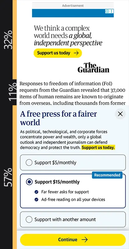 Guardian website on mobile