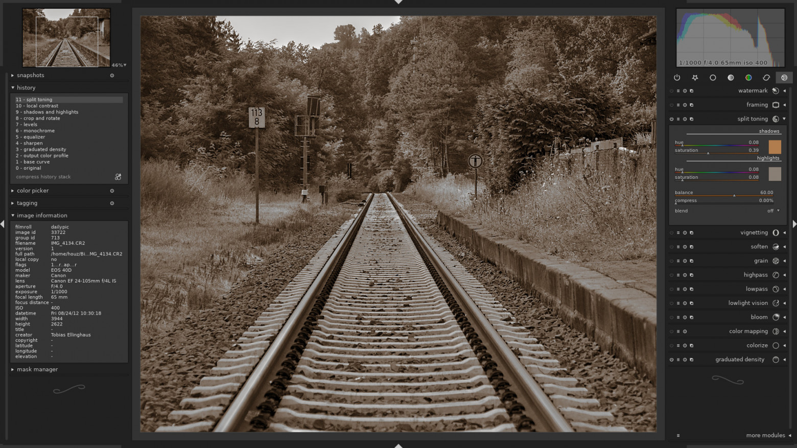 Обработка файла RAW в редакторе Darktable