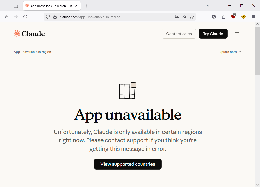 РФ и РБ не входят в список разрешённых стран, официальный сайт Claude AI