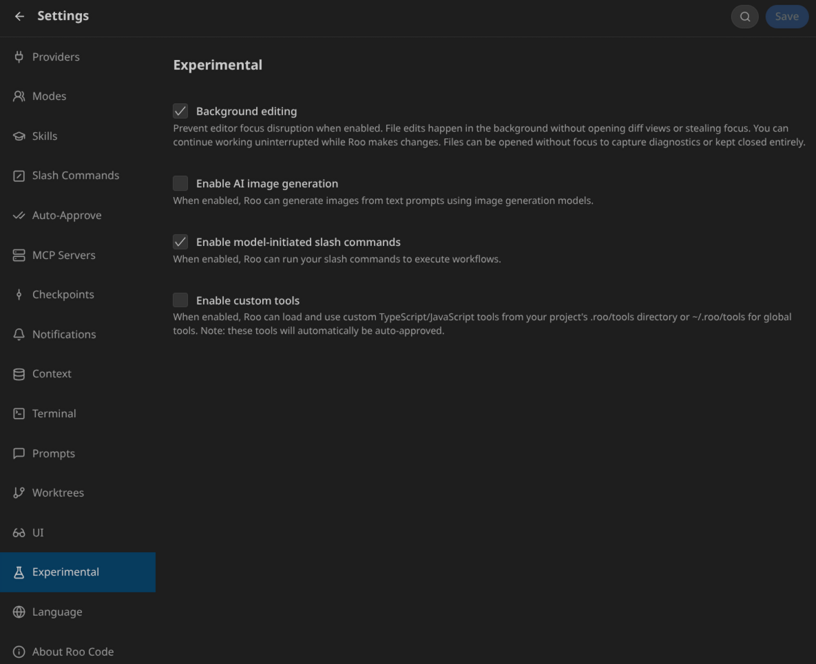 Настройка экспериментальных функций