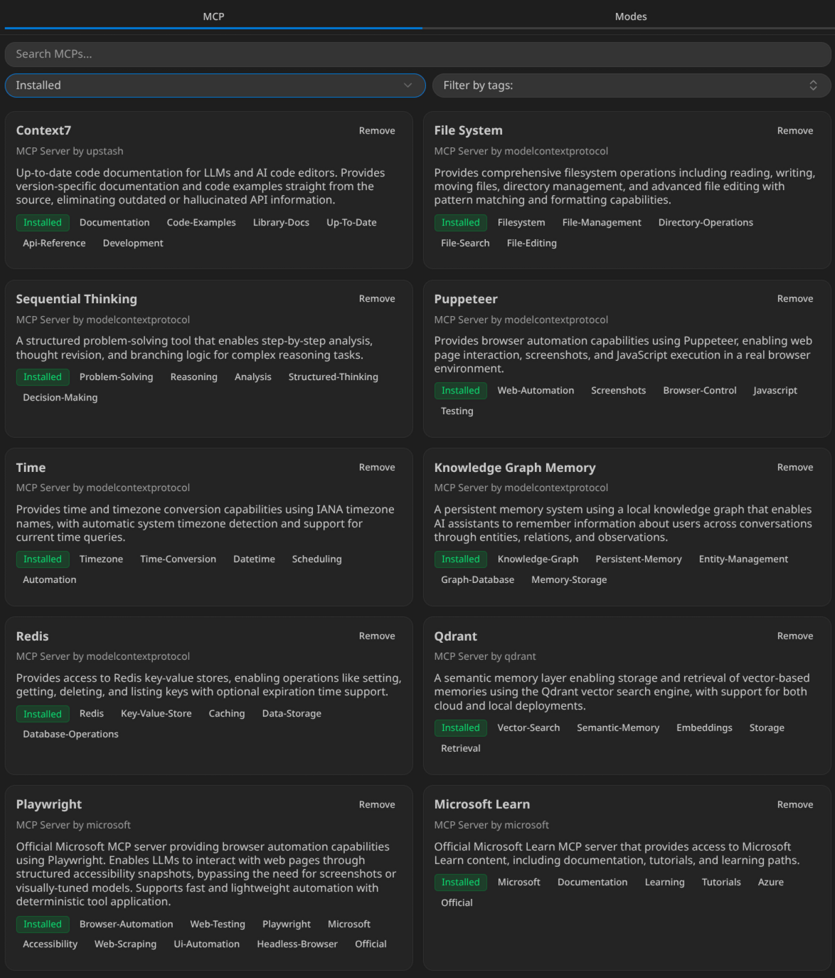 Устанновленные MCP из Макркетплейса