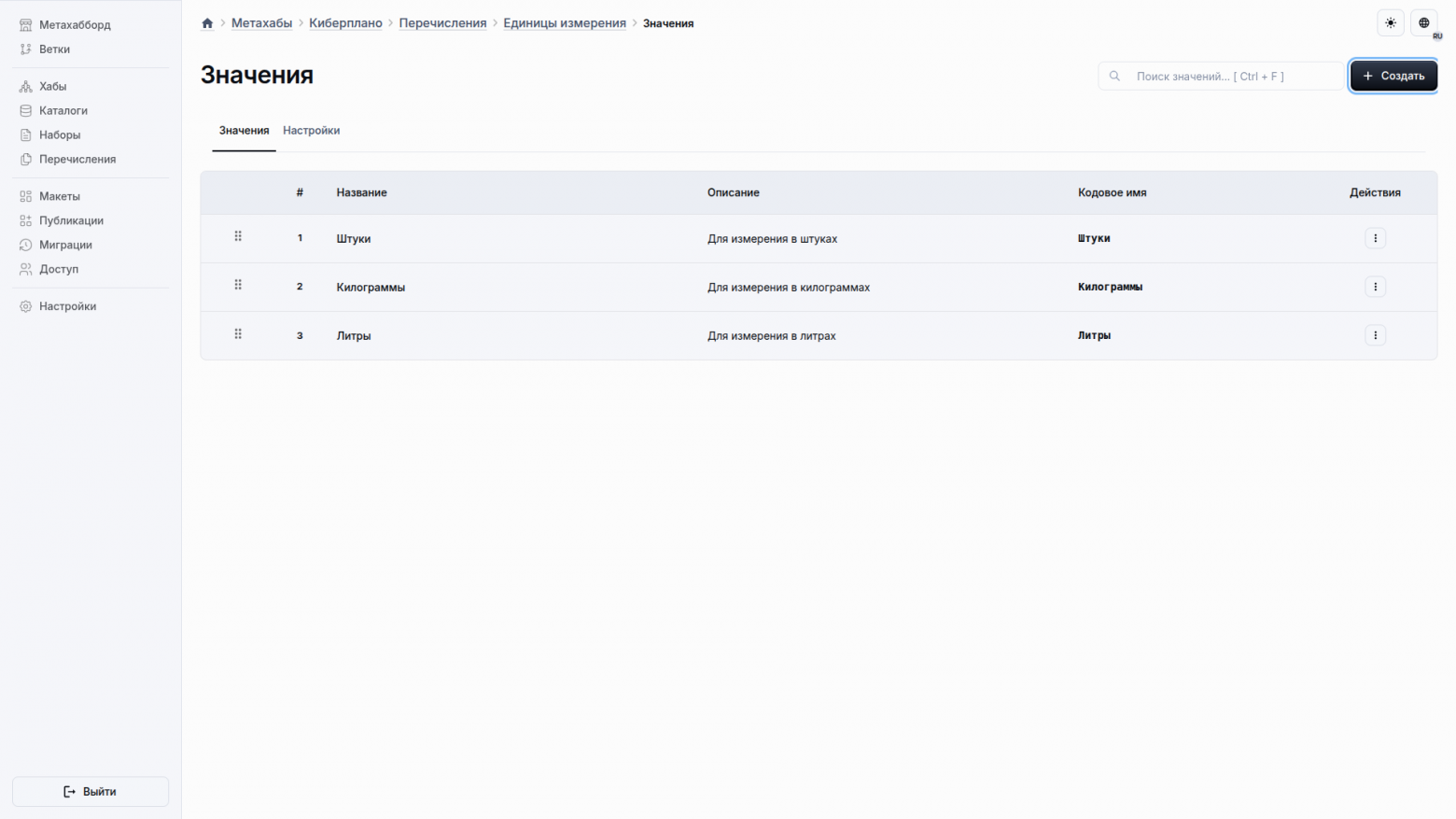 Перечень значений в перечислении