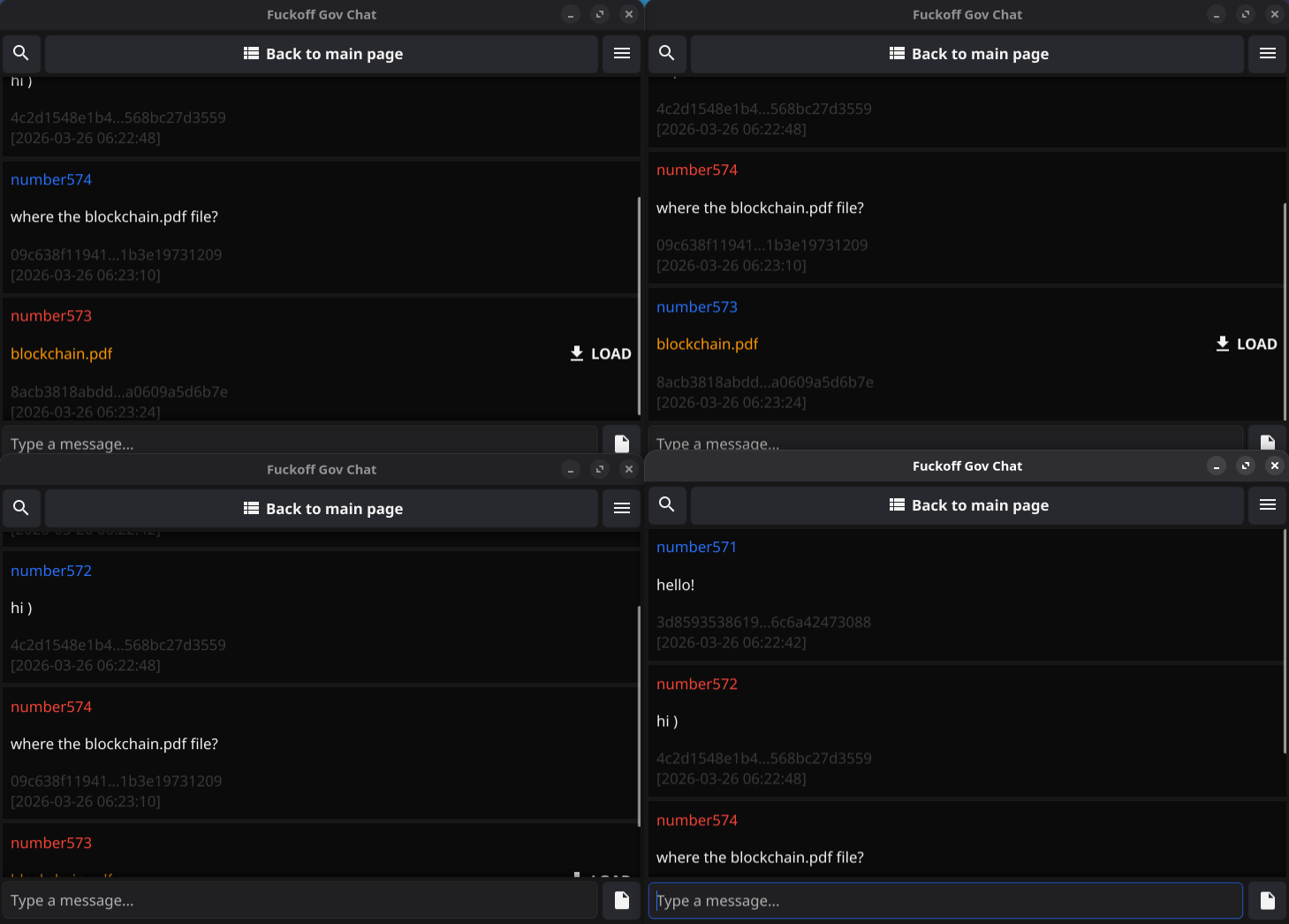 Пример группового общения. Здесь не показано, но пользователи могут также отправлять изображения, которые будут отображаться