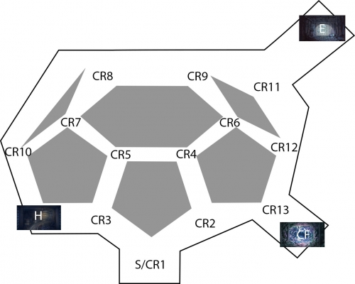 Строение лабиринта. Вход в лабиринт — S/CR1, выход — E. Источник.