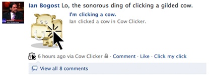 Один из первых в мире кликеров Cow Clicker появился на Facebook в 2010 году
