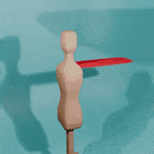 Симуляция физики на разных уровнях детализации. В последнем варианте количество вершин слишком велико для корректного просчета физики и ткань плаща и платка начинает взаимодействовать сама с собой, закручиваясь вовнутрь.