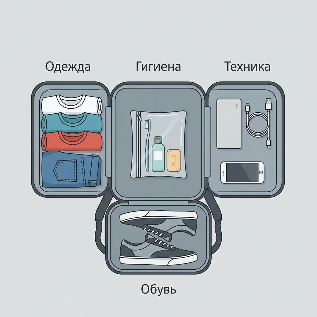 Через 15-20 секунд Nano Banana Pro выдаёт картинку, где вещи разложены по секторам, подписаны, и нет лишнего мусора.