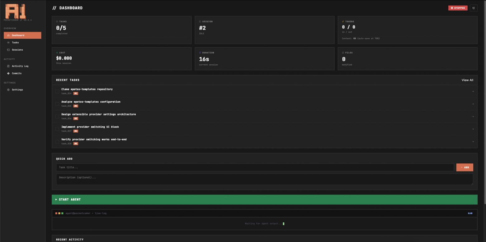 Dashboard перед стартом