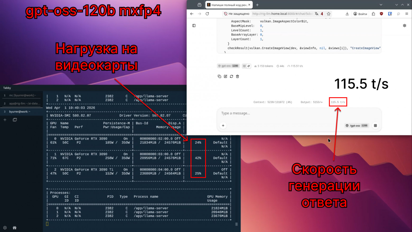 Локальный ИИ: майнинг плата + 3 RTX 3090 - 23