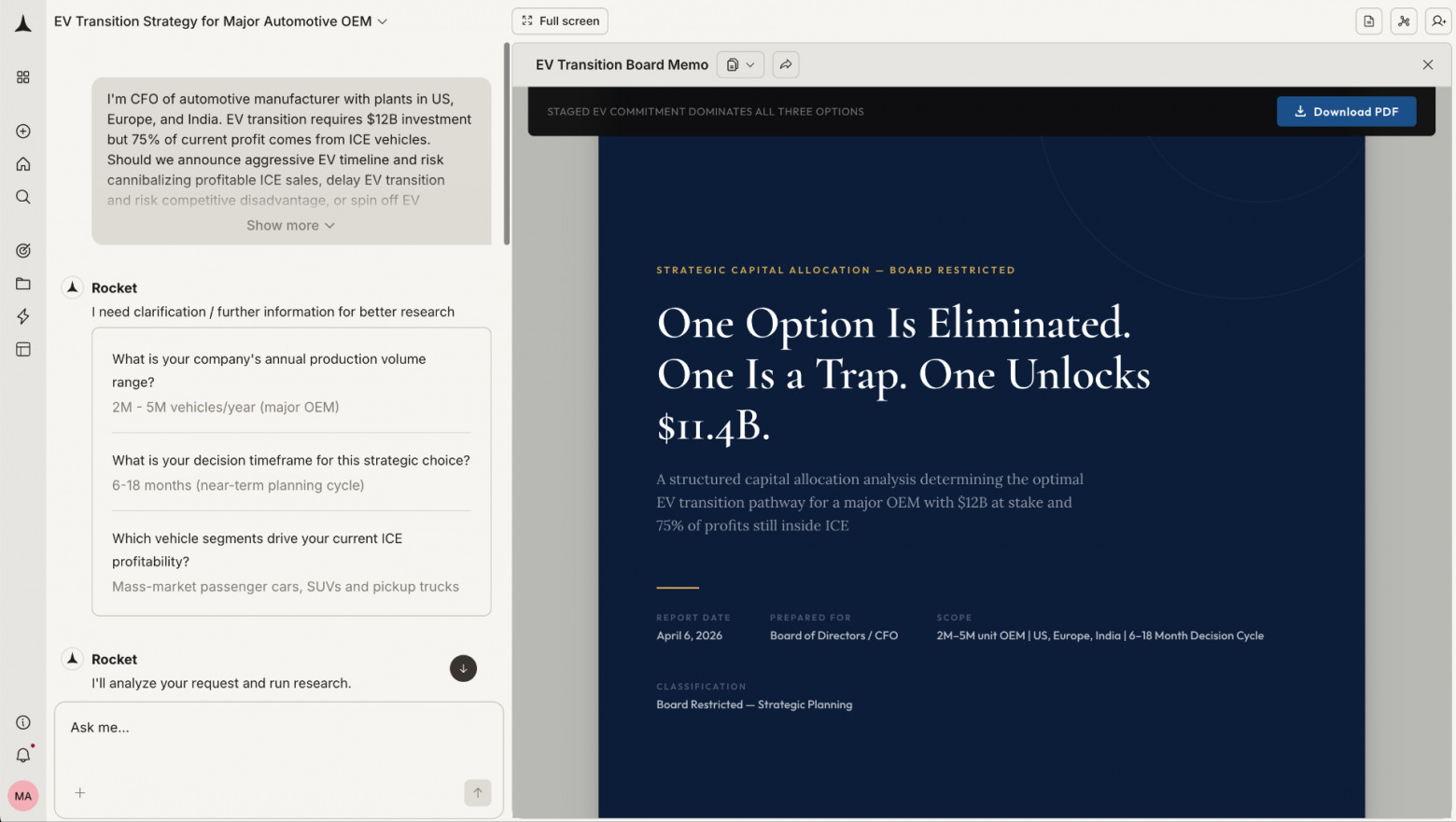 Платформа Rocket генерирует аналитические отчеты на основе текстовых подсказок, которые вводят пользователи