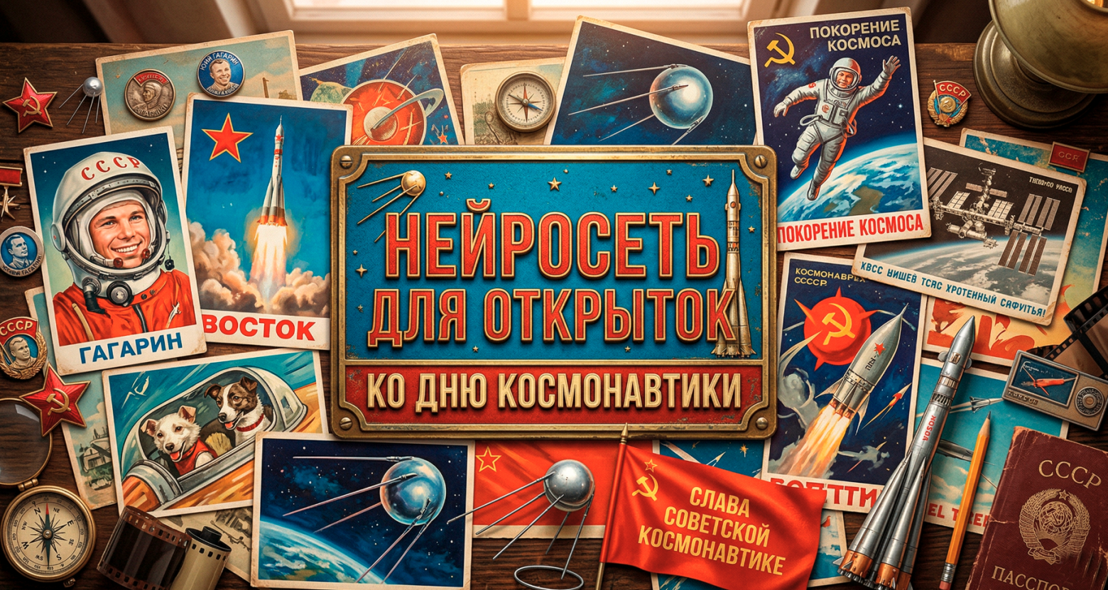 Нейросеть для открыток ко Дню космонавтики: создаем ИИ поздравления на 12 апреля - 1