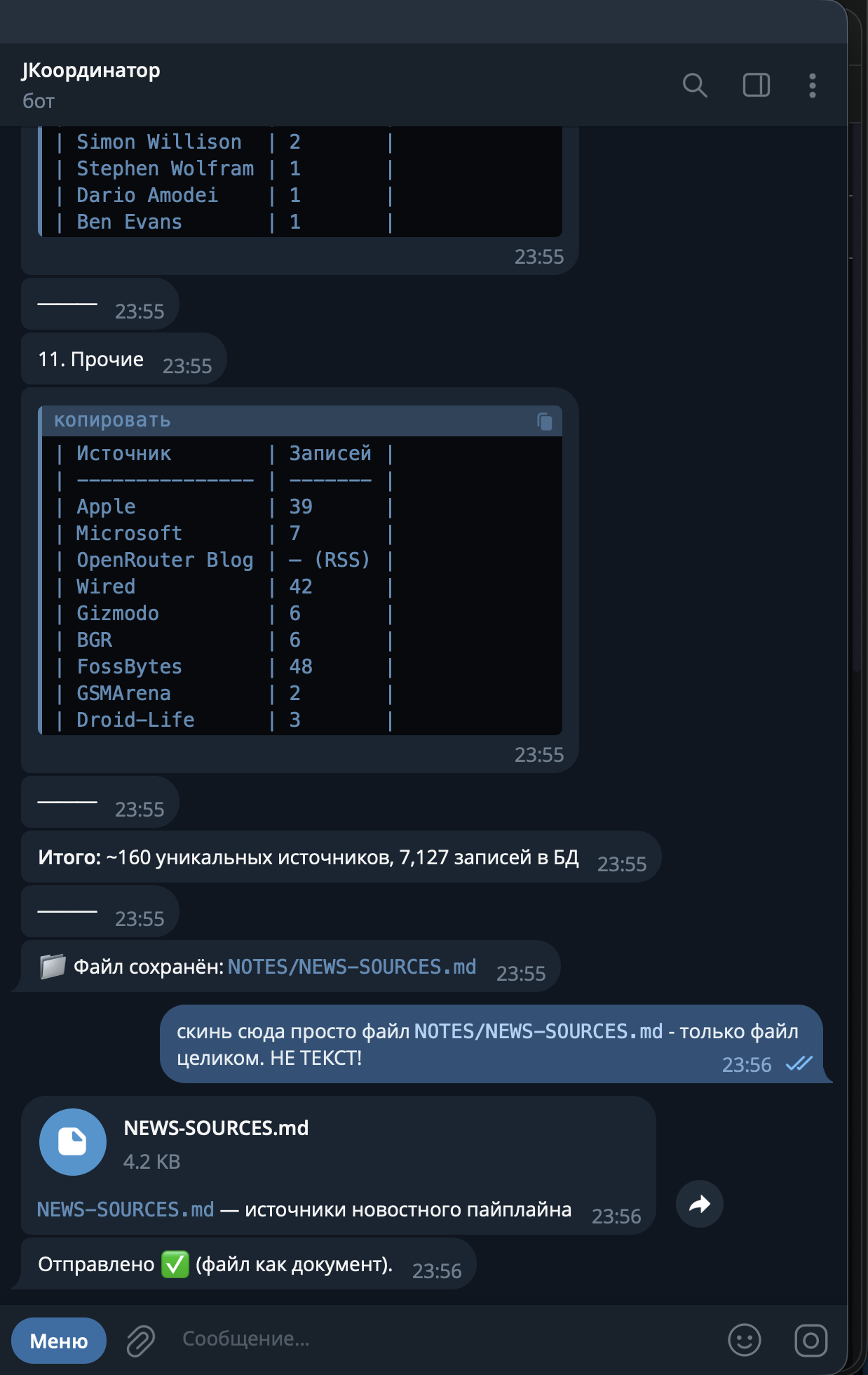 Прошу Координатора скинуть список источников новостей