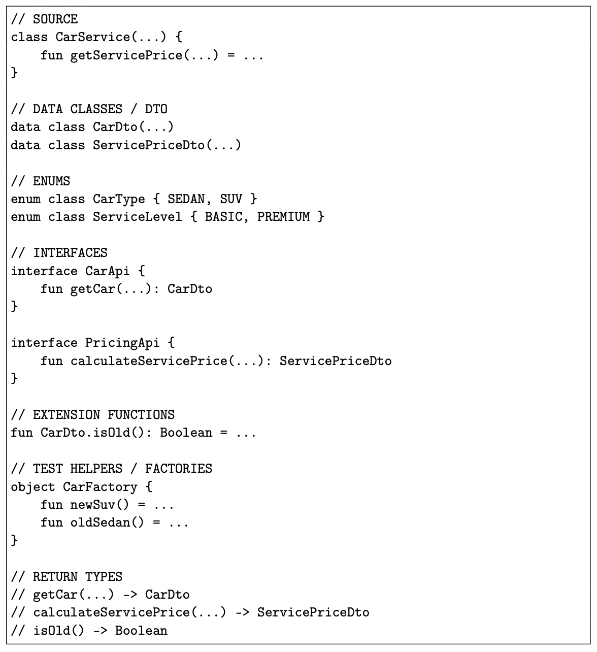 Полный контекст (на примере класса CarService)  
