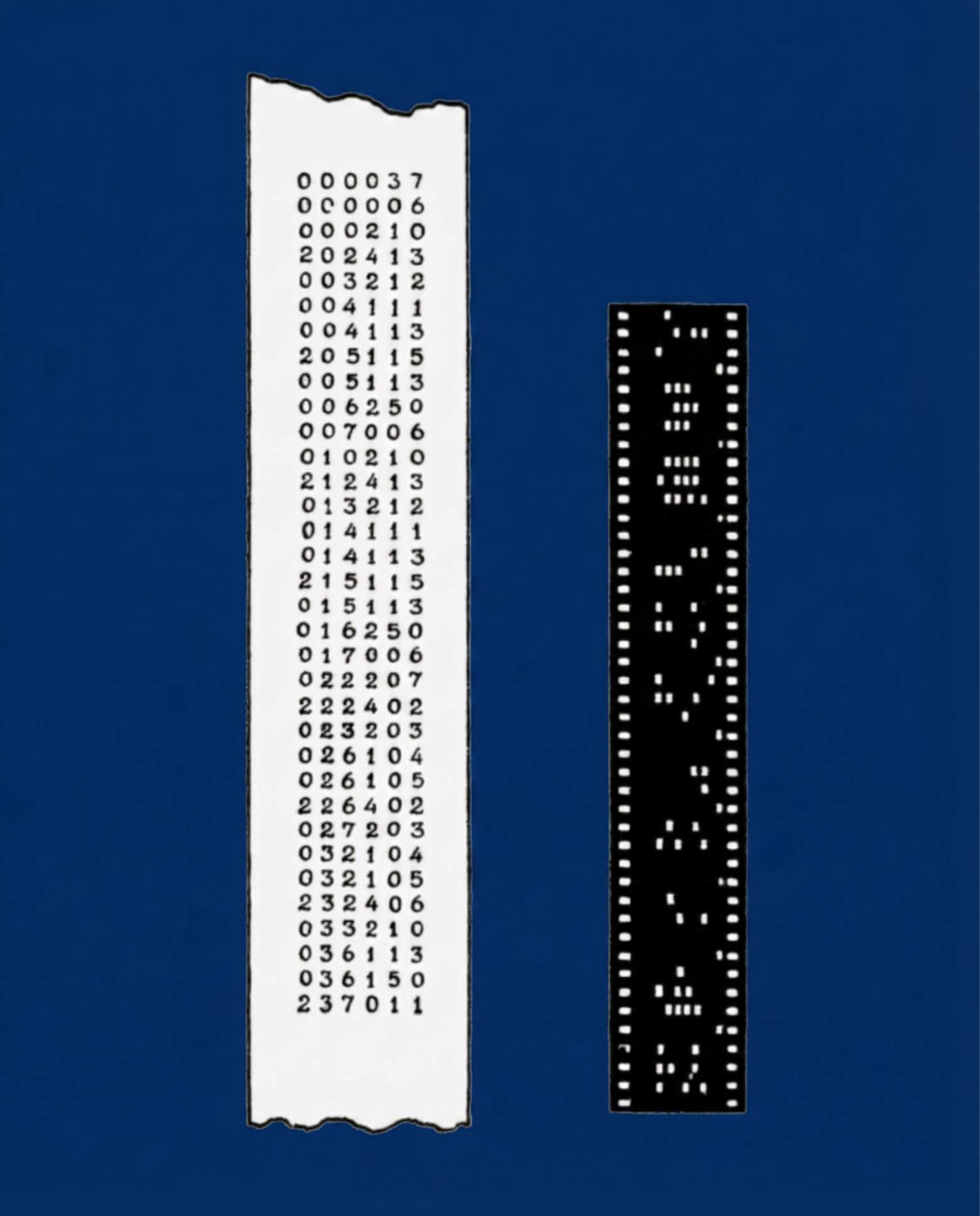Музыка написанная «Уралом» в числовом представлении, а также на перфоленте.