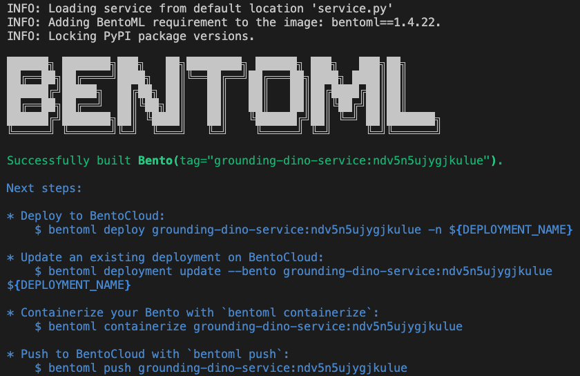 Вывод в консоль при создании Bento с определенным тегом, информацией о зависимостях и дальнейших возможных действиях с Bento-объектом