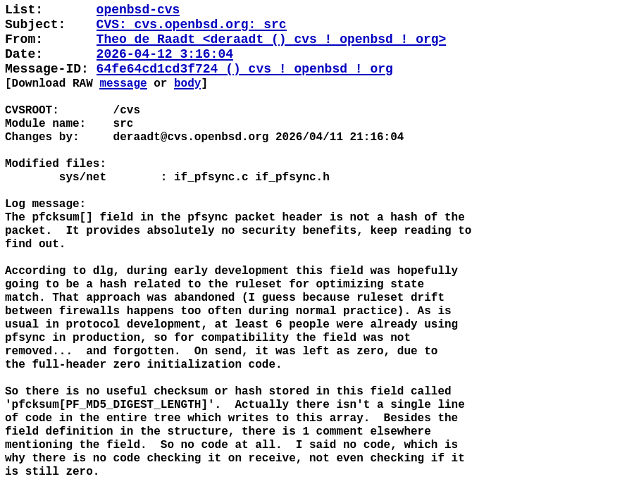 В команде OpenBSD решили переименовать поле в pfsync после ложного отчёта от ИИ об уязвимости в коде - 1