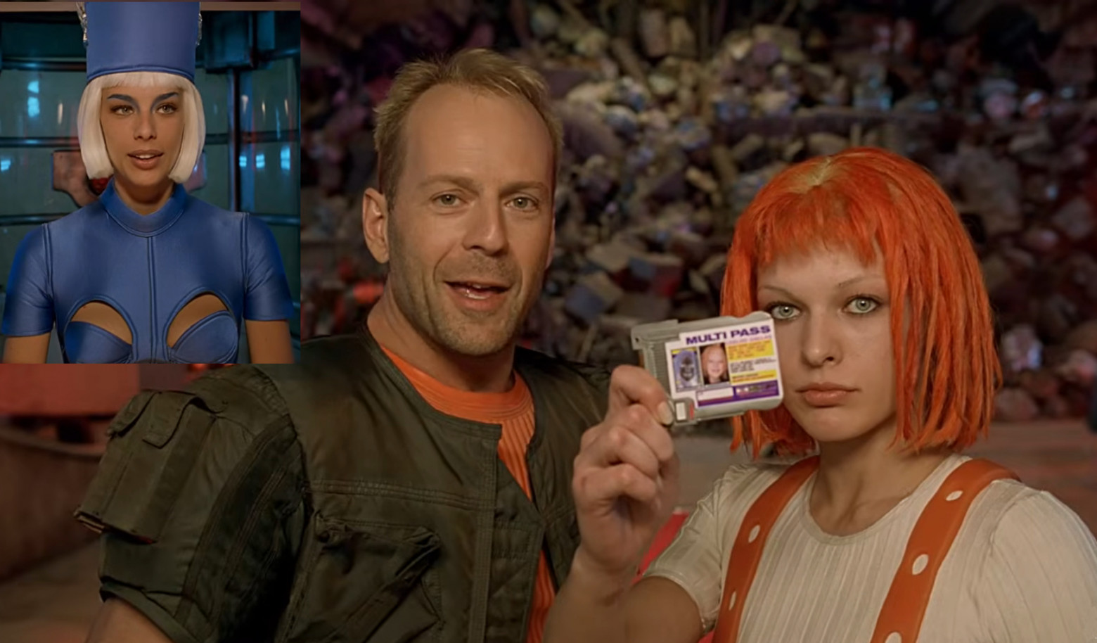 Лилу и Корбан Даллас предъявляют мультипаспорт в космопорте