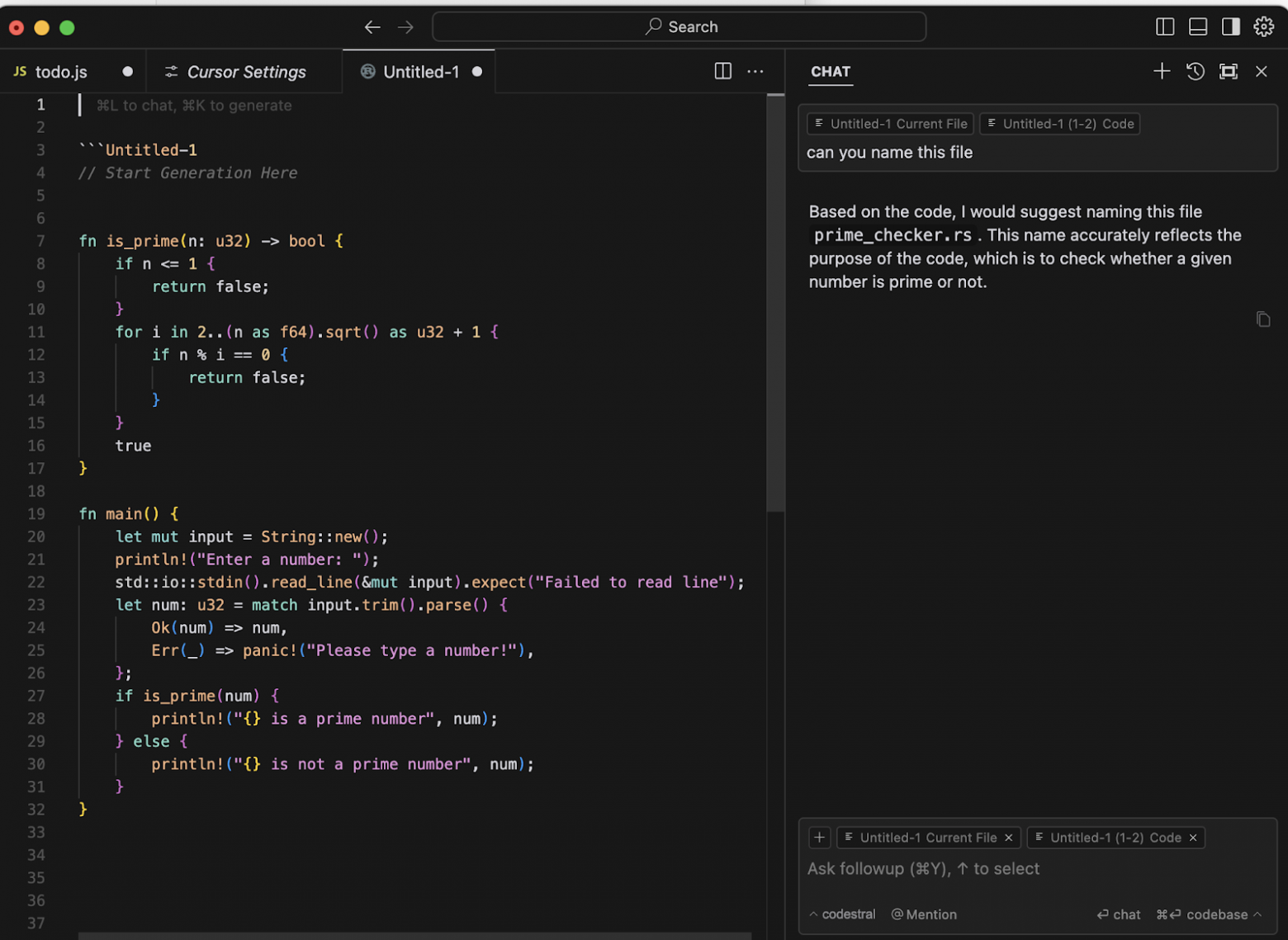 Пример работы в Cursor