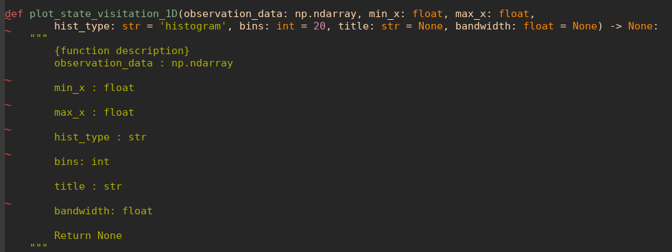 Заполнение docstrings после описания всех параметров функции