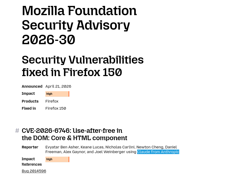 Mozilla использовала Anthropic Claude Mythos Preview для анализа кода, ИИ помогла исправить 271 уязвимость в Firefox 150 - 1