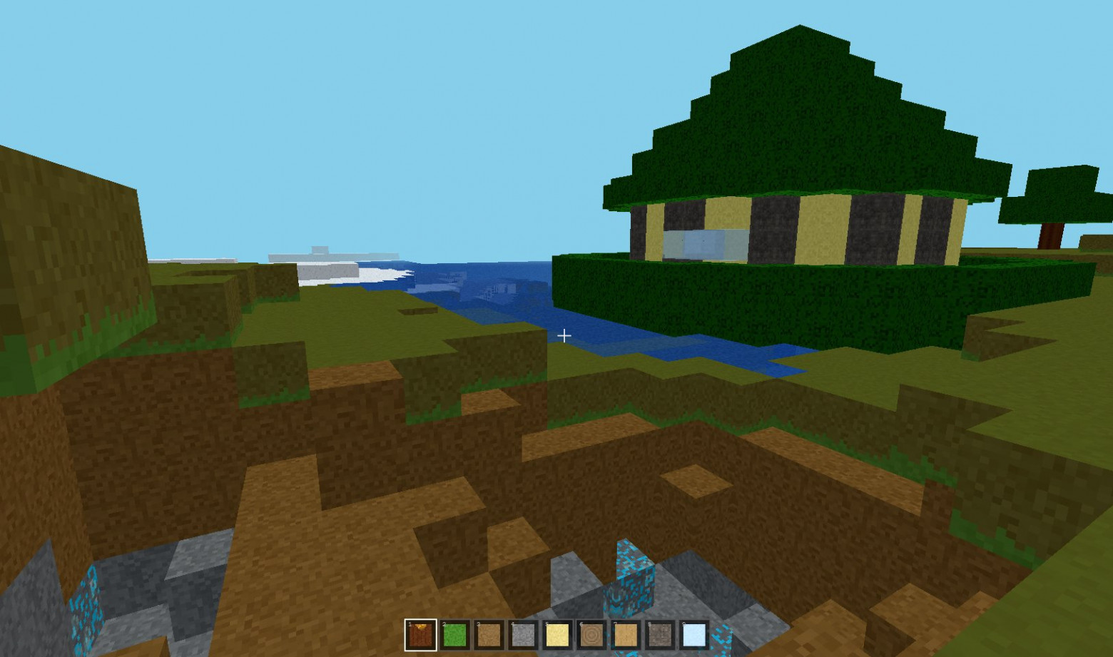 Алмазы добавлены, пещера не глубокая, но можно поправить, и сгенерированный дом на фоне