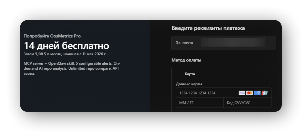 14 дней бесплатно при вводе реквизитов карты