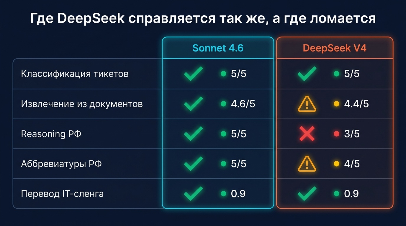 Где разницы нет: классификация, базовый reasoning, обычные документы