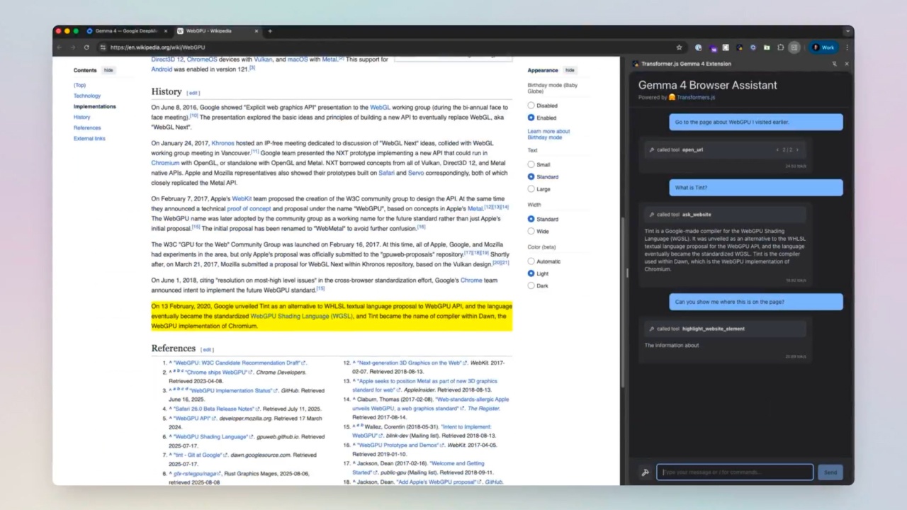 Для Chrome вышло расширение для локального запуска браузерного AI-ассистента на базе Gemma 4 - 1