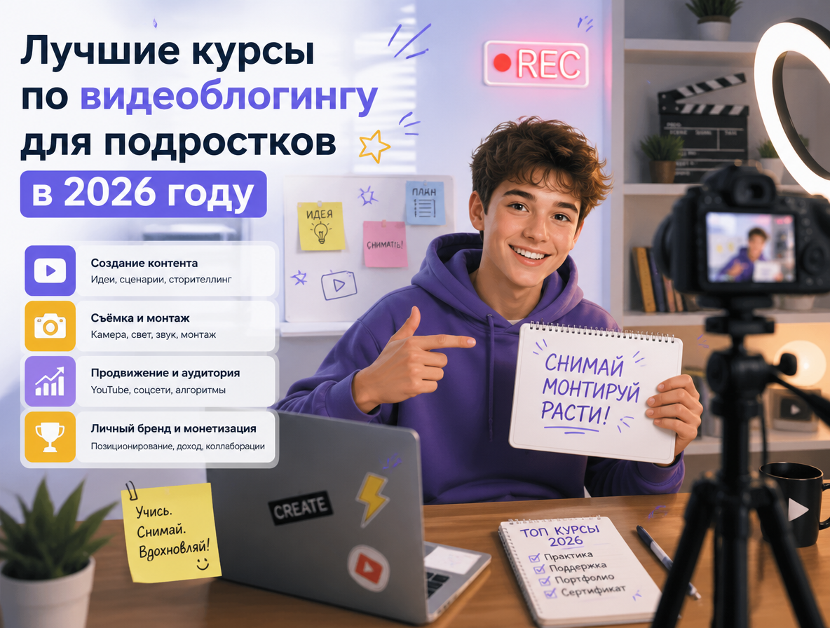Лучшие курсы по видеоблогингу для подростков 2026: как стать блогером с нуля - 1