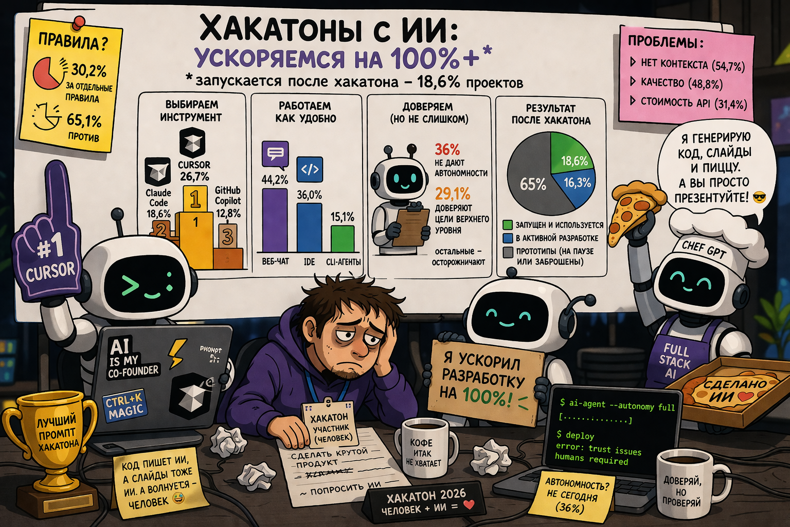 Хакатоны с ИИ: треть участников требует отдельных правил, Cursor лидирует, агентам не доверяют - 1