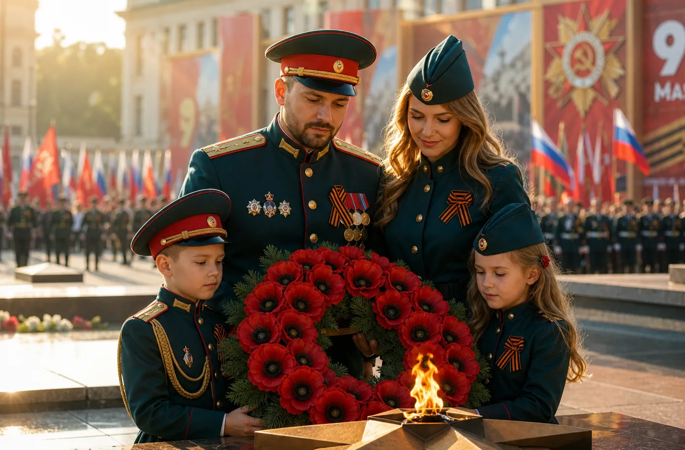 Какие символы уместны для открытки к 9 Мая: Вечный огонь