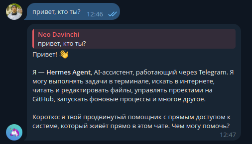 Общение с Hermes Agent через Telegram