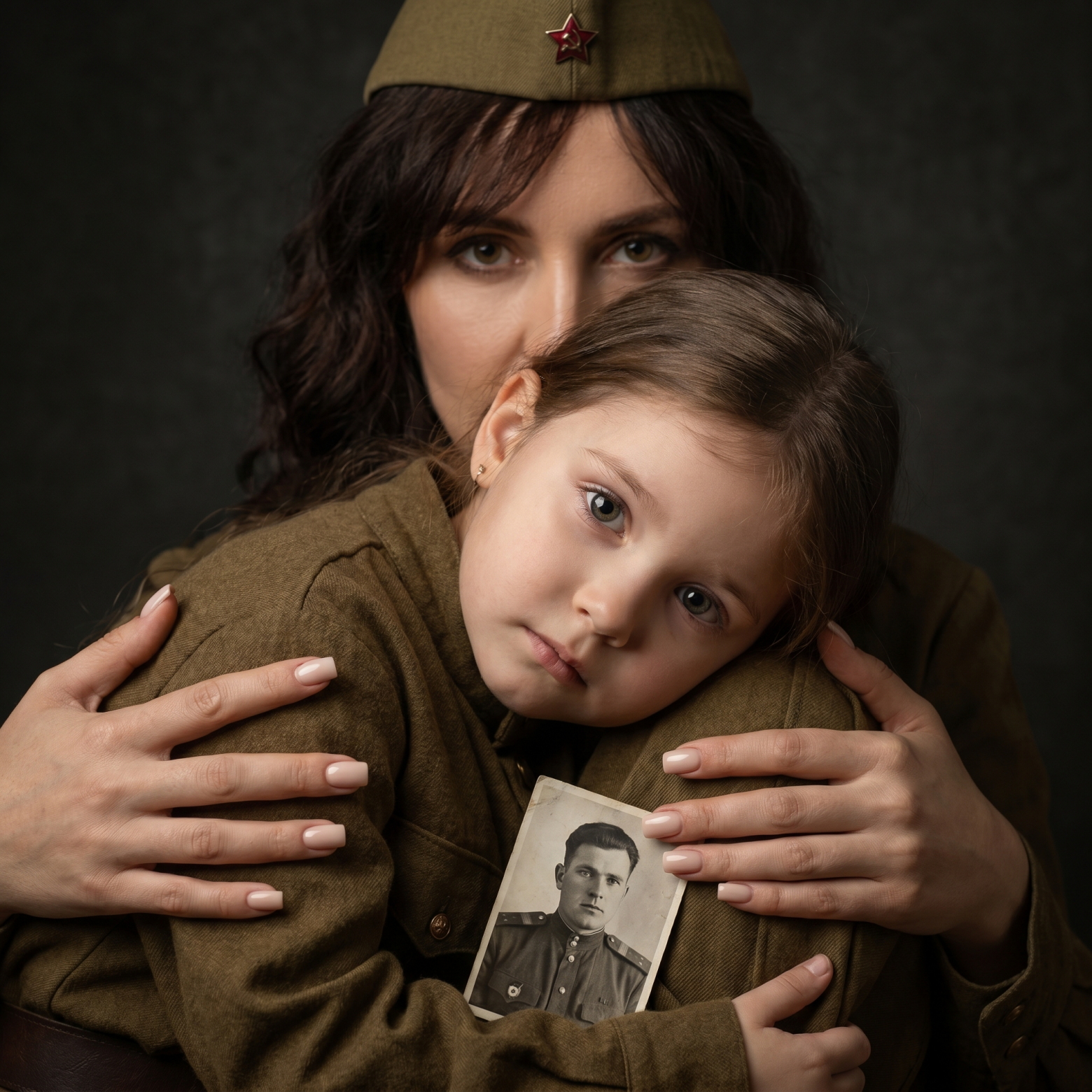 Создать ИИ фото на 9 мая - промт Портрет поколений на 9 мая