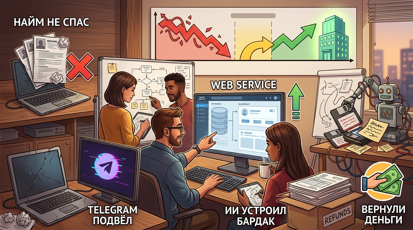 Найм не спас, Telegram подвёл, ИИ устроил бардак: как мы просели, вернули деньги клиентам, но в итоге собрали веб-сервис - 1