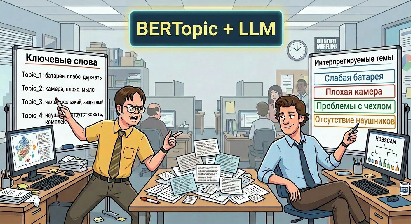 Кастомный пайплайн BERTopic: как кластеризовать тексты и получить интерпретируемые темы с помощью LLM - 1