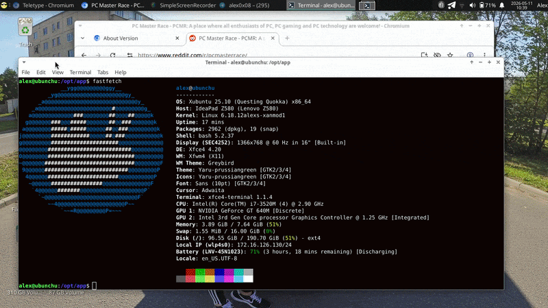 Так выглядит работа браузера со всеми оптимизациями на Ubuntu Linux и ноутбуке 2012 года