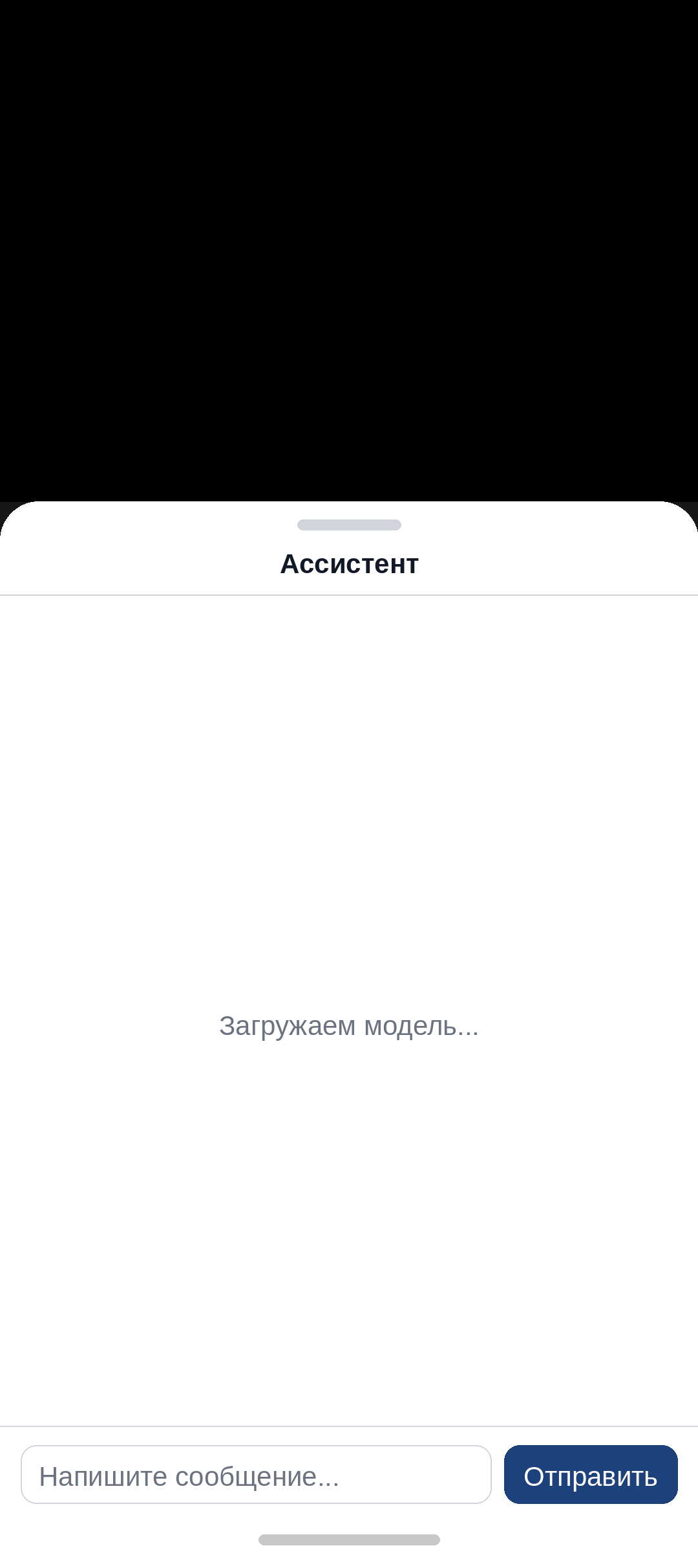 Модель ещё не готова — «Загружаем модель...» по центру экрана, кнопка «Отправить» задимлена