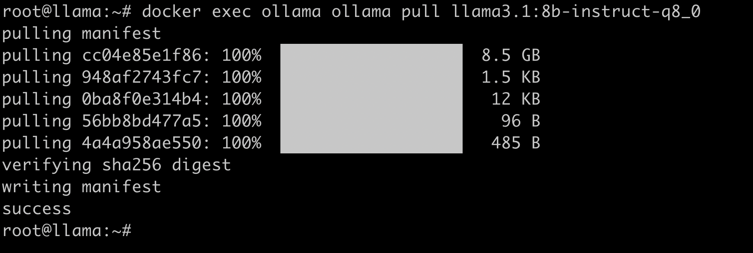 Поднимаем Llama 3 в облаке: Ollama и Open WebUI - 12 Этой командой мы скачиваем модель в Ollama внутри Docker-контейнера.