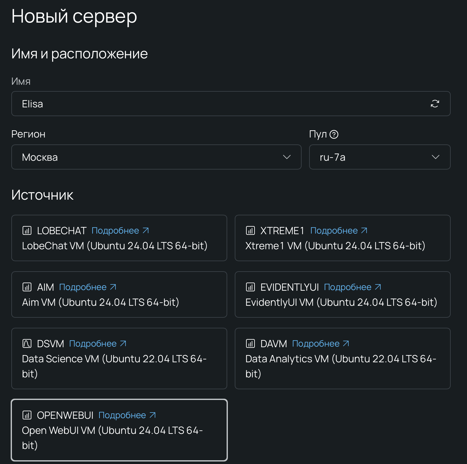 Поднимаем Llama 3 в облаке: Ollama и Open WebUI - 5 Образ с предустановленными Ollama и Open WebUI.