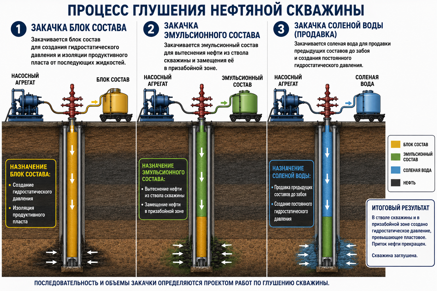 Стадии закачки жидкостей глушения