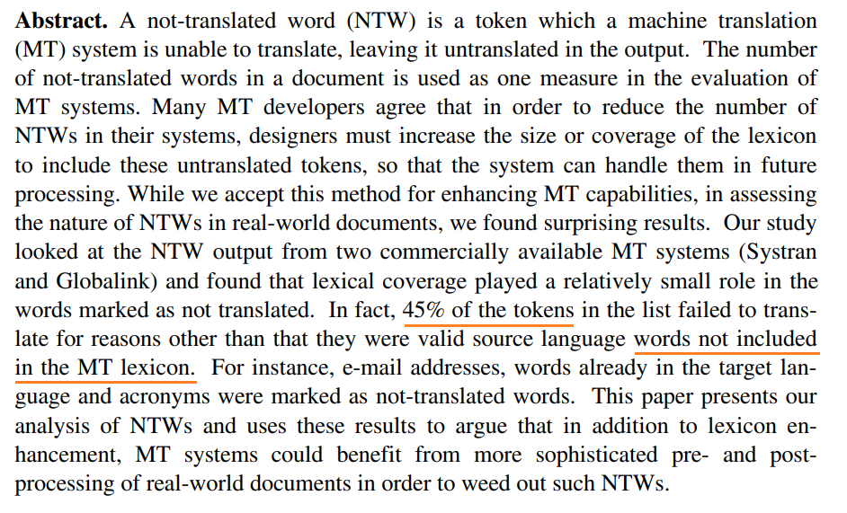 Finding the Right Words: An Analysis of Not-Translated Words in Machine Translation