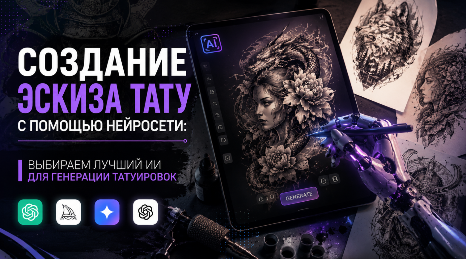 Создание эскиза тату с помощью нейросети