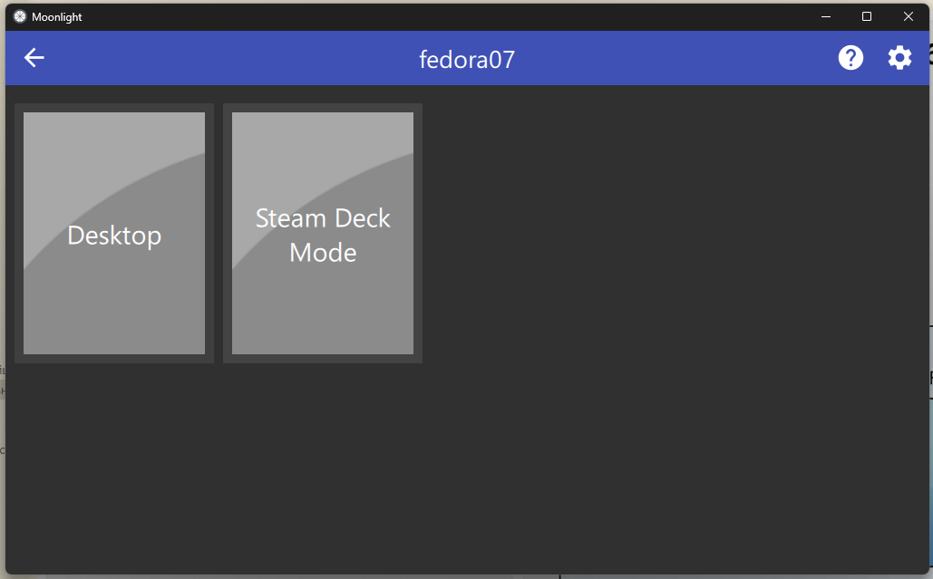 Выбор режима в Moonlight: Desktop и Steam Deck Mode