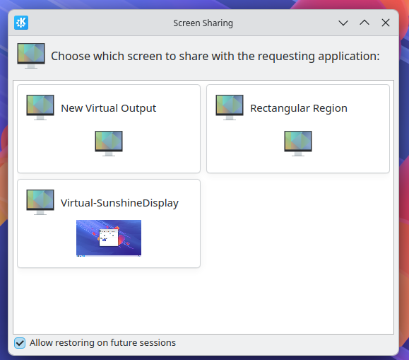 Диалог захвата экрана xdg-desktop-portal в KDE