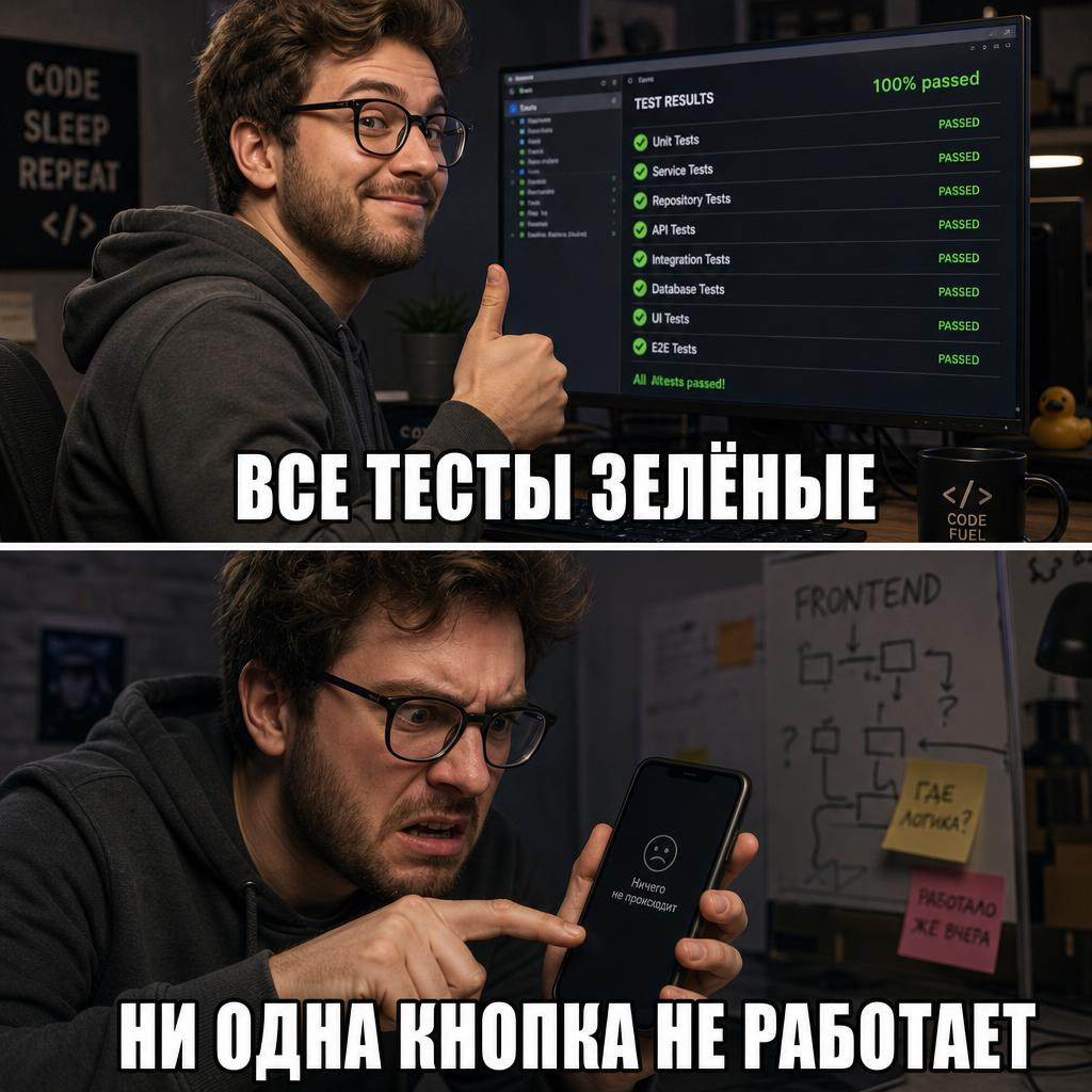 Зелёные тесты против реальности: всё проходит, но ни одна кнопка не нажимается