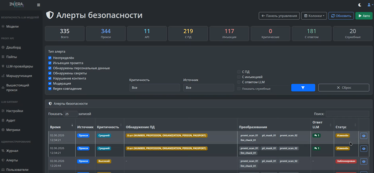 Рис.1 INFERA AI.Firewall детектирует и блокирует действия нарушителя.