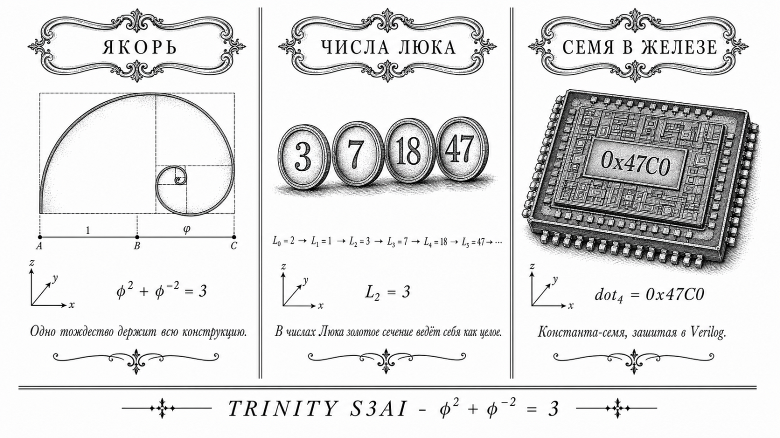 φ-якорь семейства: тождество, числа Люка, константа-семя